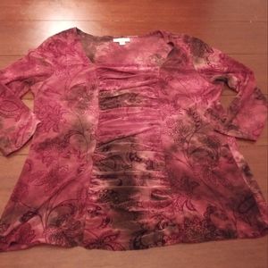 Dressbarn Red Velvet Floral Top Size XL
